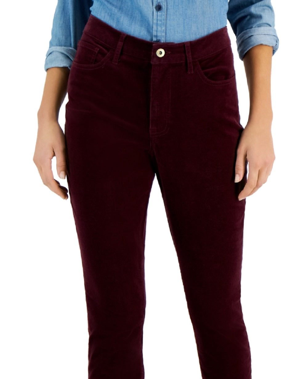 Calça skinny de veludo cotelê feminina Tommy Hilfiger vermelha