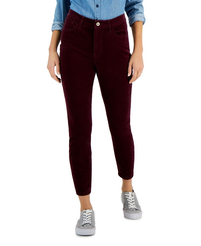 Calça skinny de veludo cotelê feminina Tommy Hilfiger vermelha