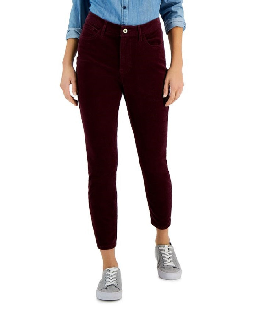 Calça skinny feminina Tommy Hilfiger de veludo cotelê vermelha, tamanho 8