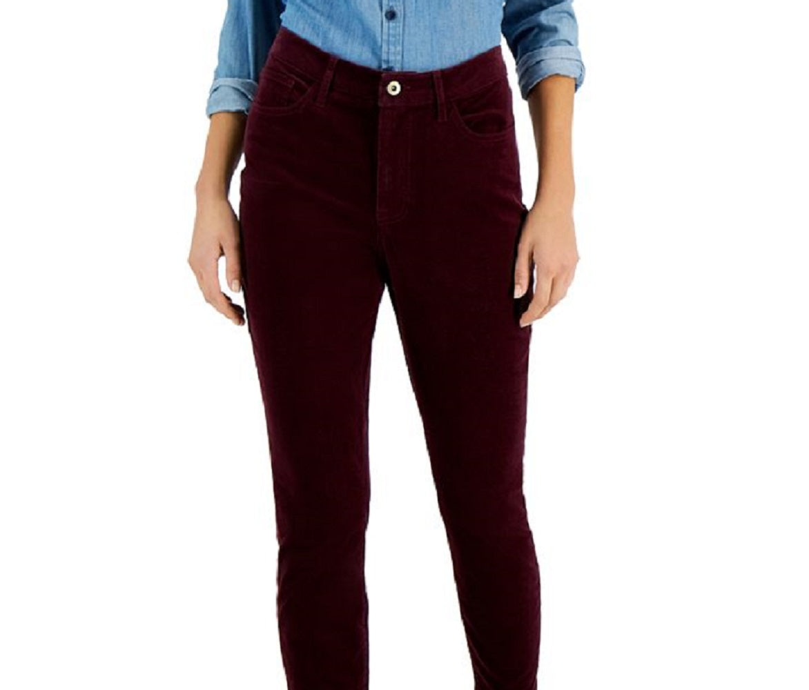 Calça skinny feminina Tommy Hilfiger de veludo cotelê vermelha, tamanho 8