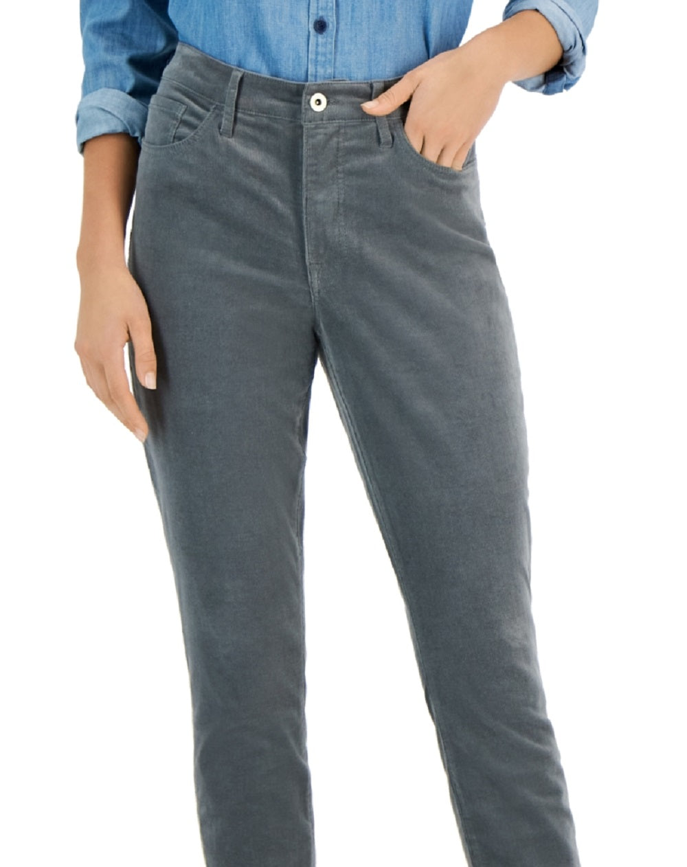 Calça skinny de veludo cotelê feminina Tommy Hilfiger cinza