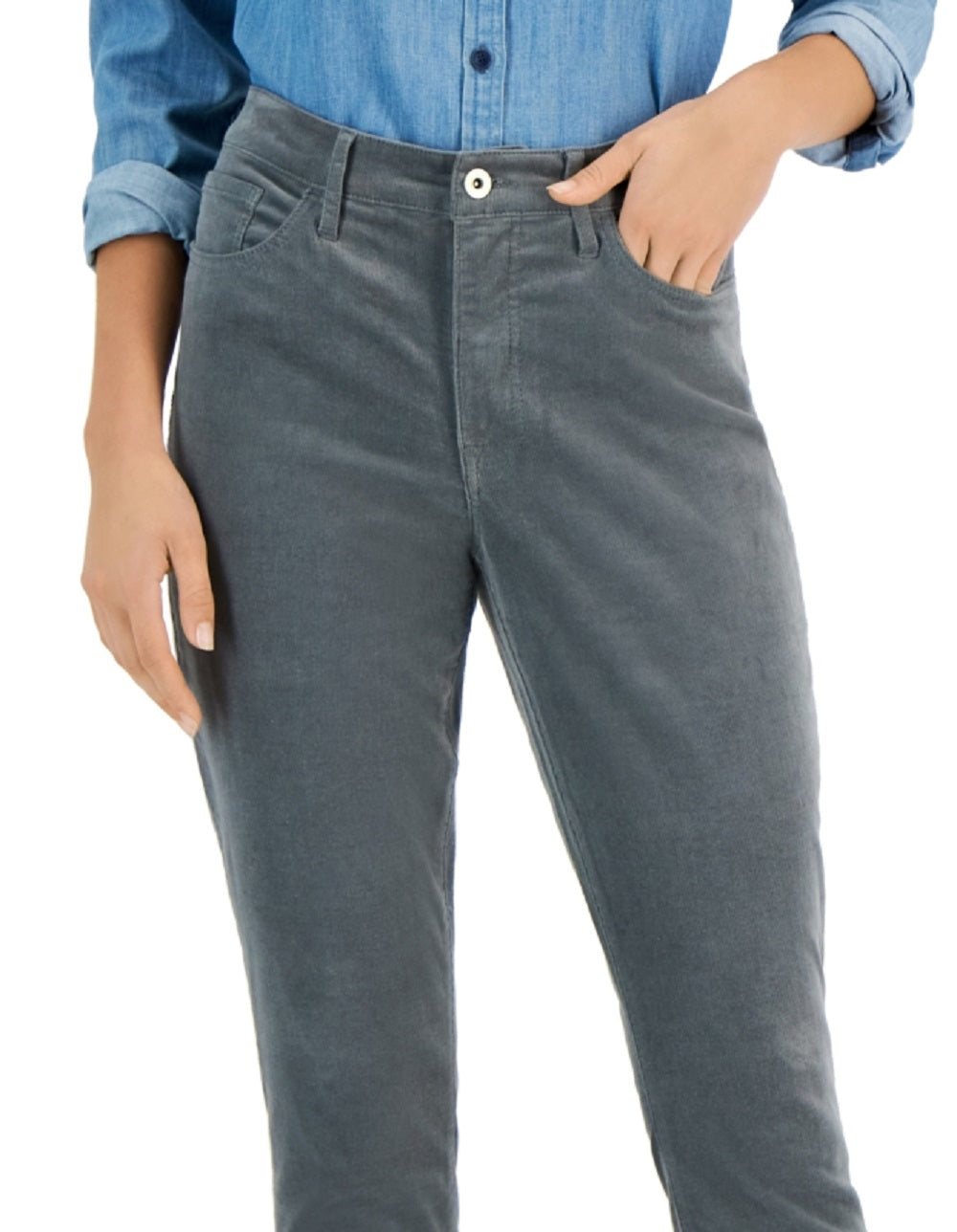 Calça skinny de veludo cotelê feminina Tommy Hilfiger cinza tamanho 12