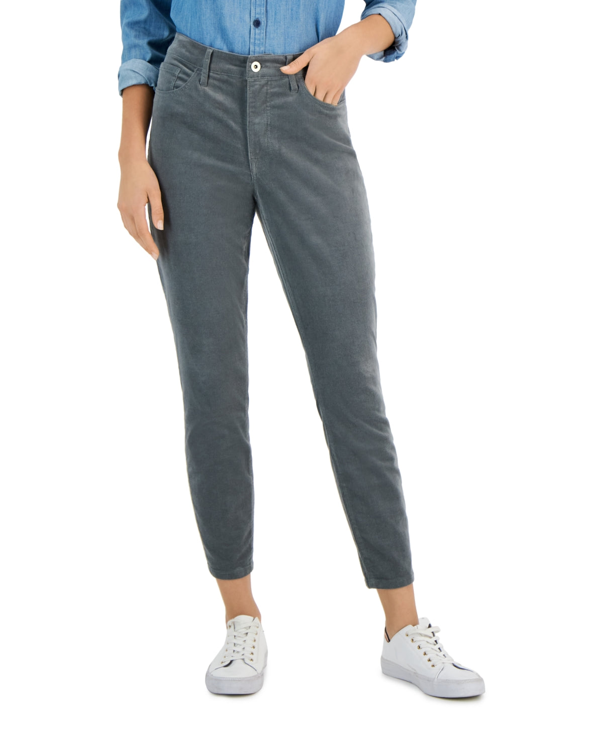 Calça skinny de veludo cotelê feminina Tommy Hilfiger cinza tamanho 2