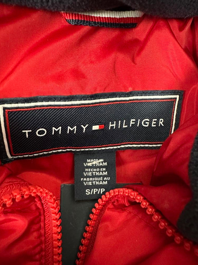 Casaco acolchoado com capuz e acabamento em pele sintética Tommy Hilfiger feminino, vermelho, tamanho pequeno