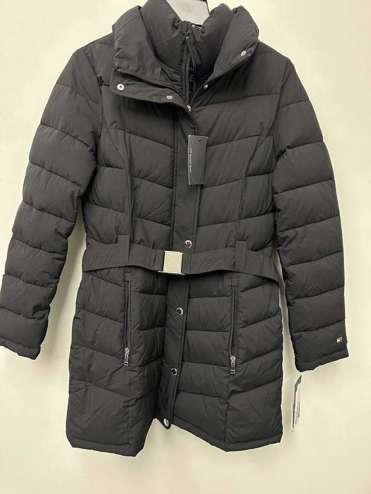 Casaco acolchoado com capuz e acabamento em pele sintética Tommy Hilfiger feminino, preto, tamanho médio