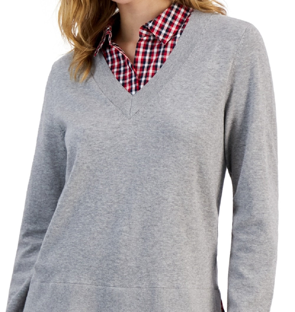 Suéter Tommy Hilfiger Feminino de Algodão com Camadas Cinza