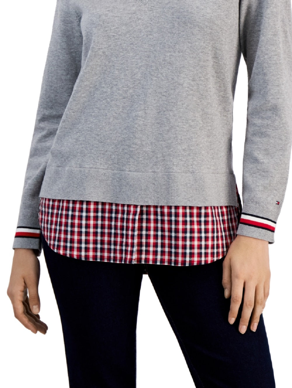 Suéter Tommy Hilfiger Feminino de Algodão com Camadas Cinza
