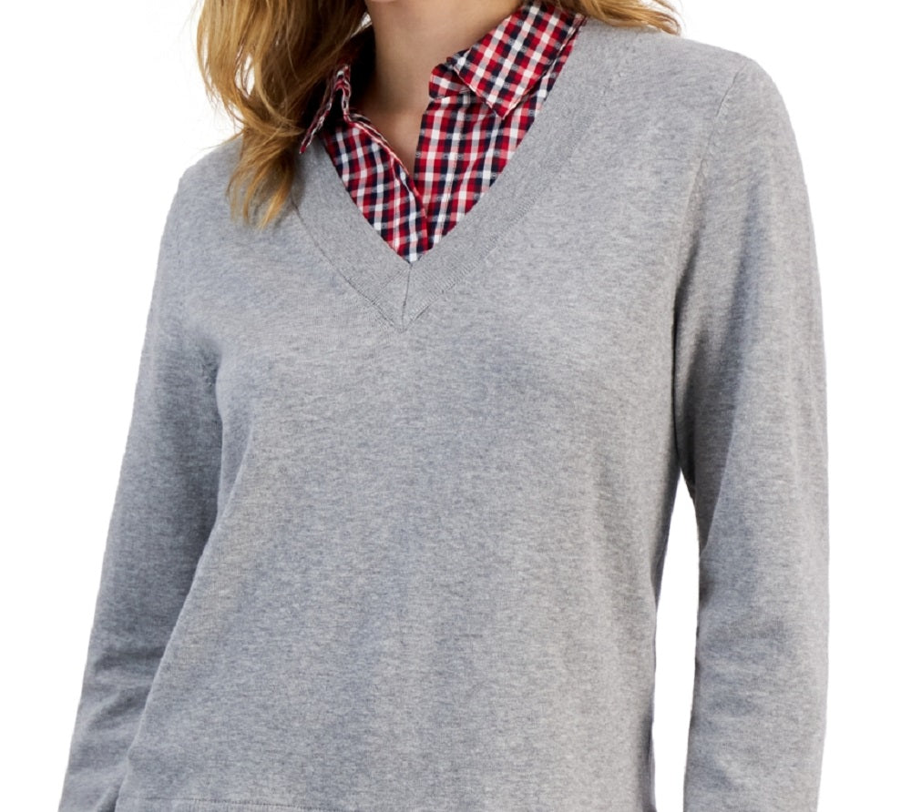 Suéter Tommy Hilfiger Feminino de Algodão com Camadas Cinza