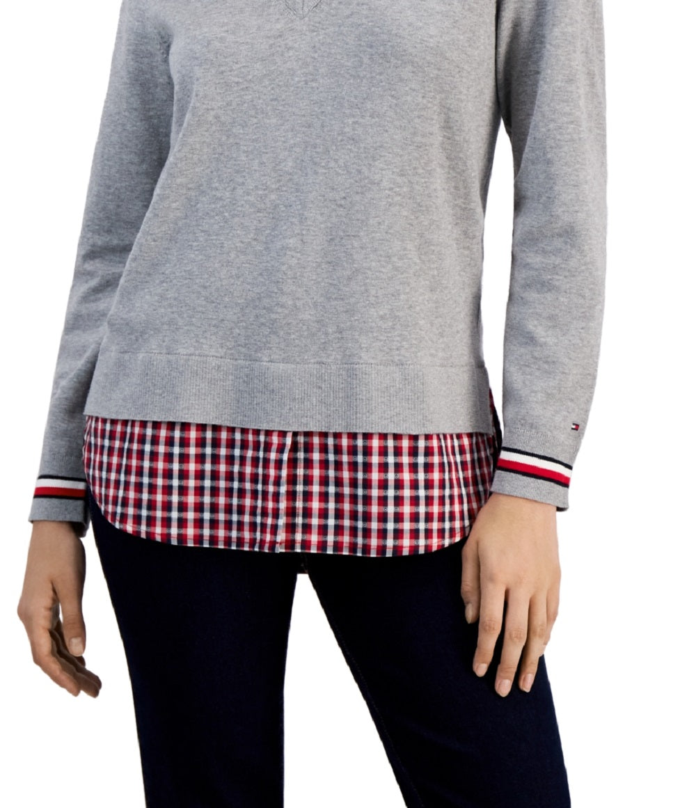 Suéter Tommy Hilfiger Feminino de Algodão com Camadas Cinza