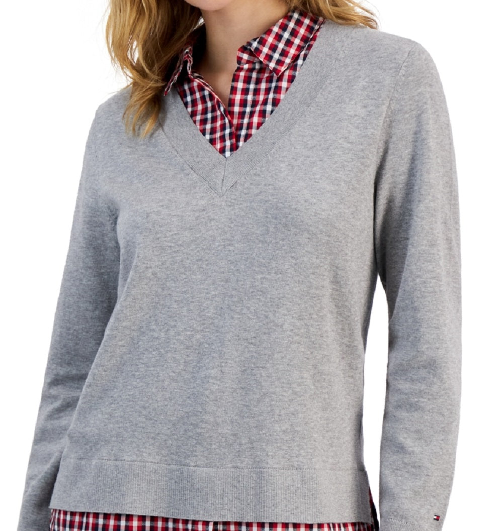 Suéter Tommy Hilfiger Feminino de Algodão com Camadas Cinza