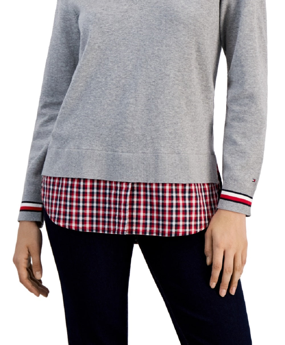 Suéter Tommy Hilfiger Feminino de Algodão com Camadas Cinza