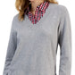 Suéter Tommy Hilfiger Feminino de Algodão com Camadas Cinza Tamanho P