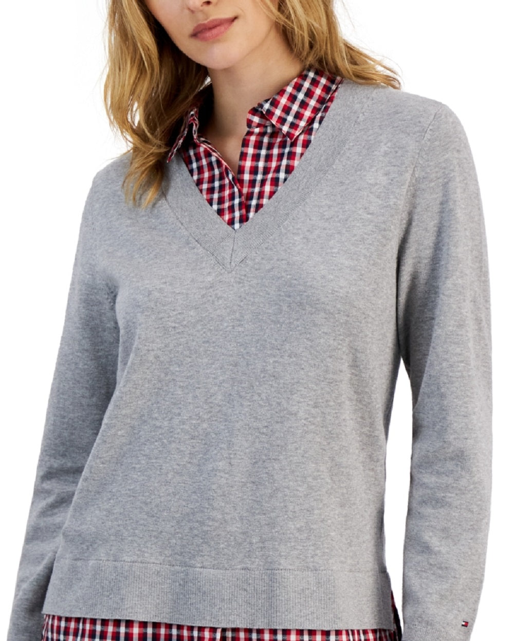 Suéter Tommy Hilfiger Feminino de Algodão com Camadas Cinza Tamanho P