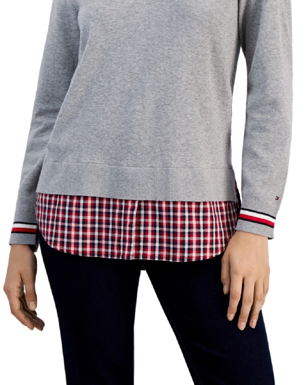 Suéter Tommy Hilfiger Feminino de Algodão com Camadas Cinza Tamanho P