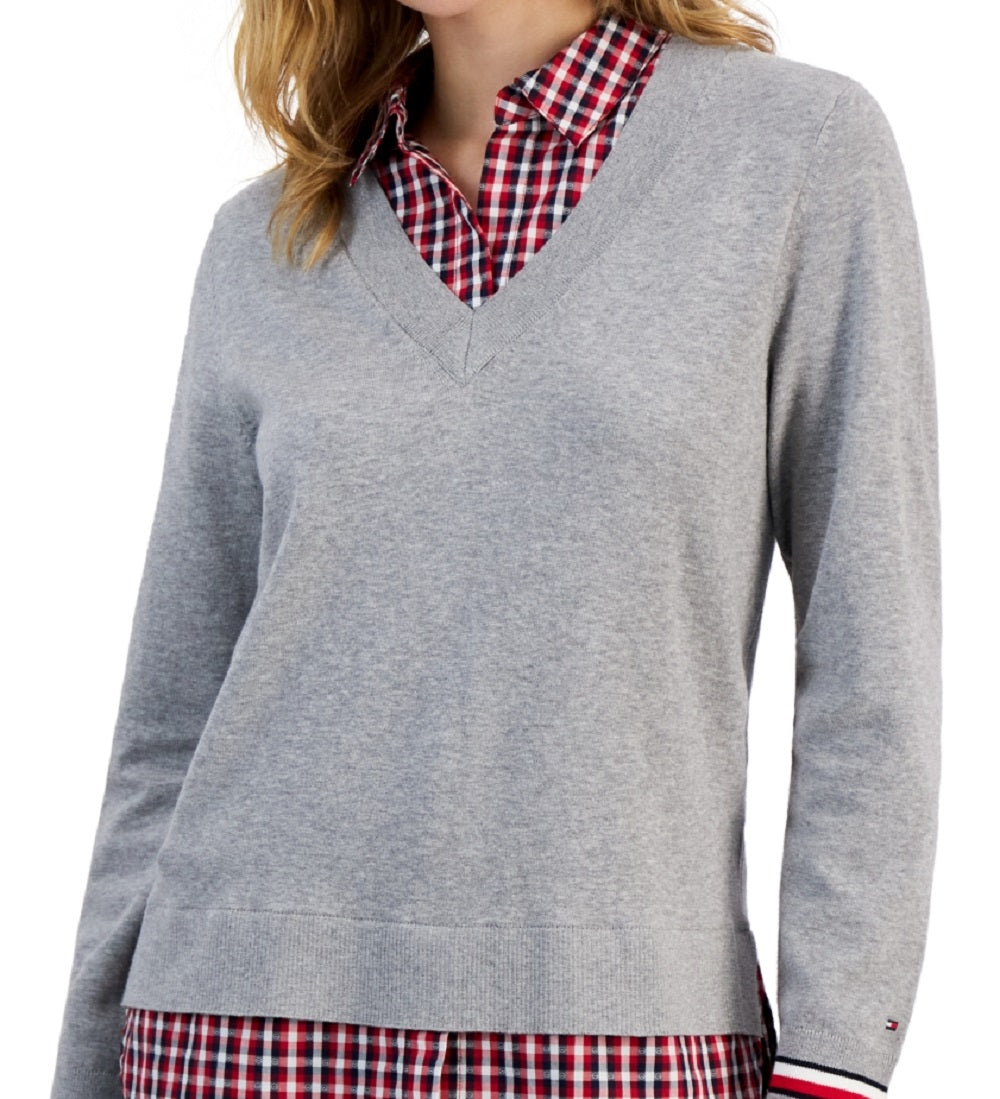 Suéter Tommy Hilfiger Feminino de Algodão com Camadas Cinza
