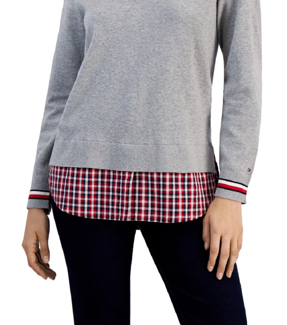 Suéter Tommy Hilfiger Feminino de Algodão com Camadas Cinza