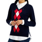Suéter Tommy Hilfiger Feminino de Algodão com Estampa Argyle e Camadas Azul Tamanho XS