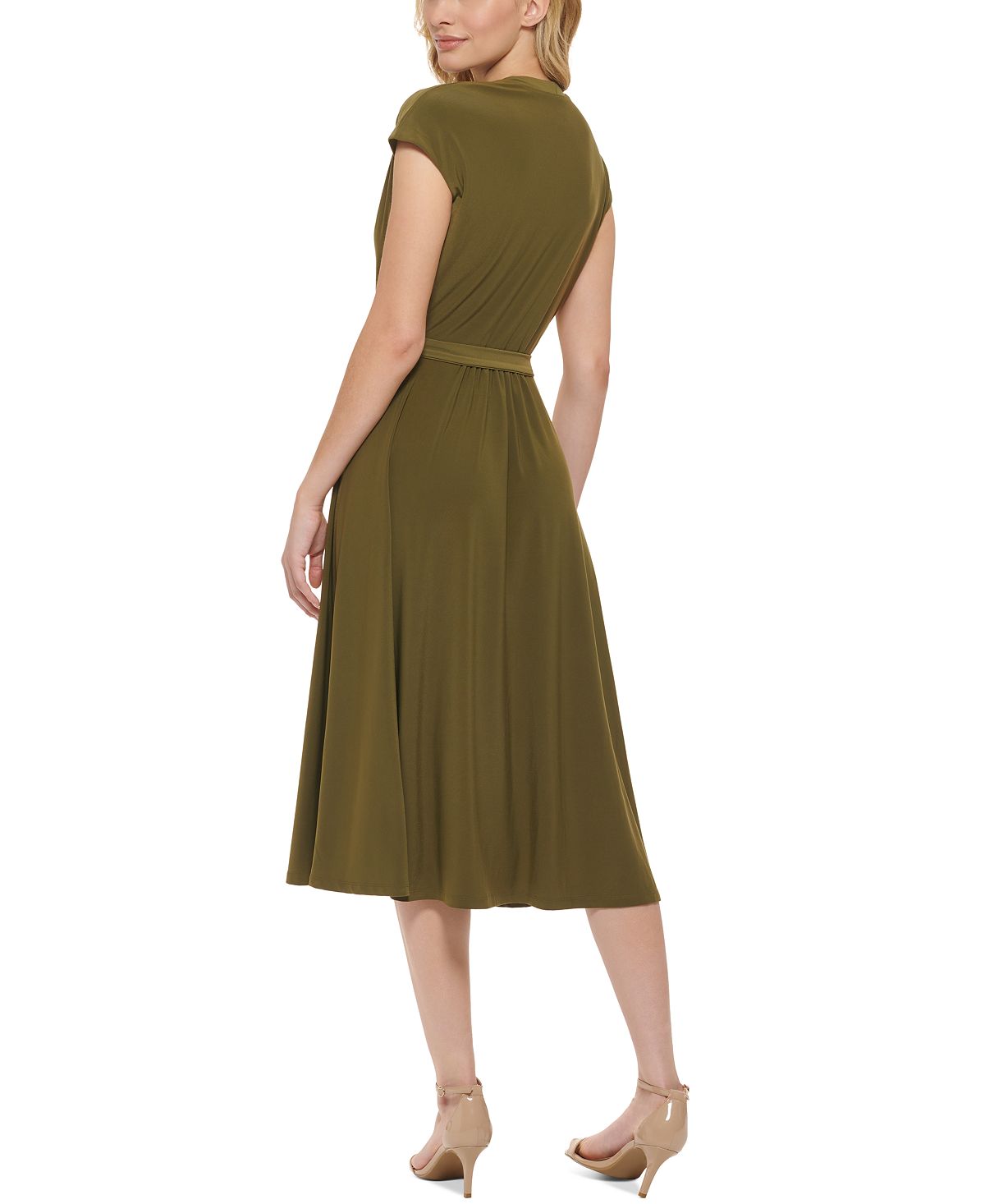 Vestido midi feminino Tommy Hilfiger em jersey sintético verde, tamanho 16