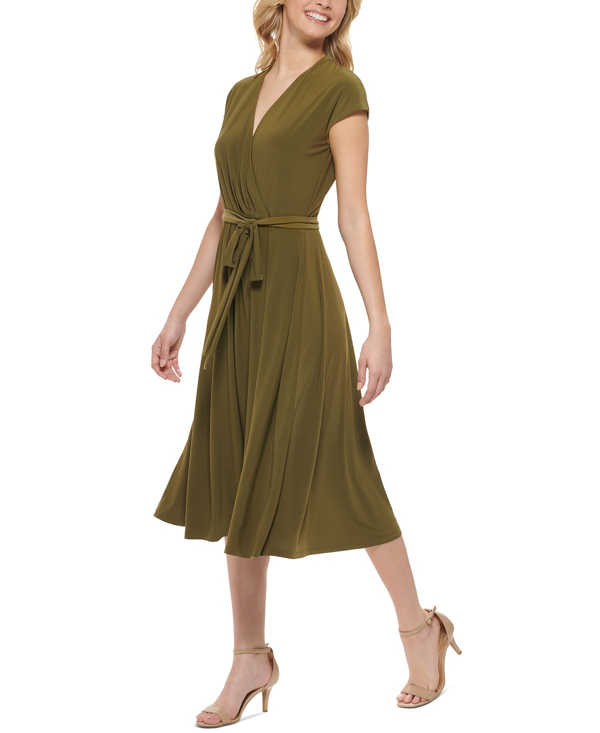 Vestido midi feminino Tommy Hilfiger em jersey sintético verde, tamanho 16