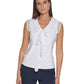 Tommy Hilfiger Blusa Feminina com Babados e Técnica Mista, Branca, Tamanho Médio