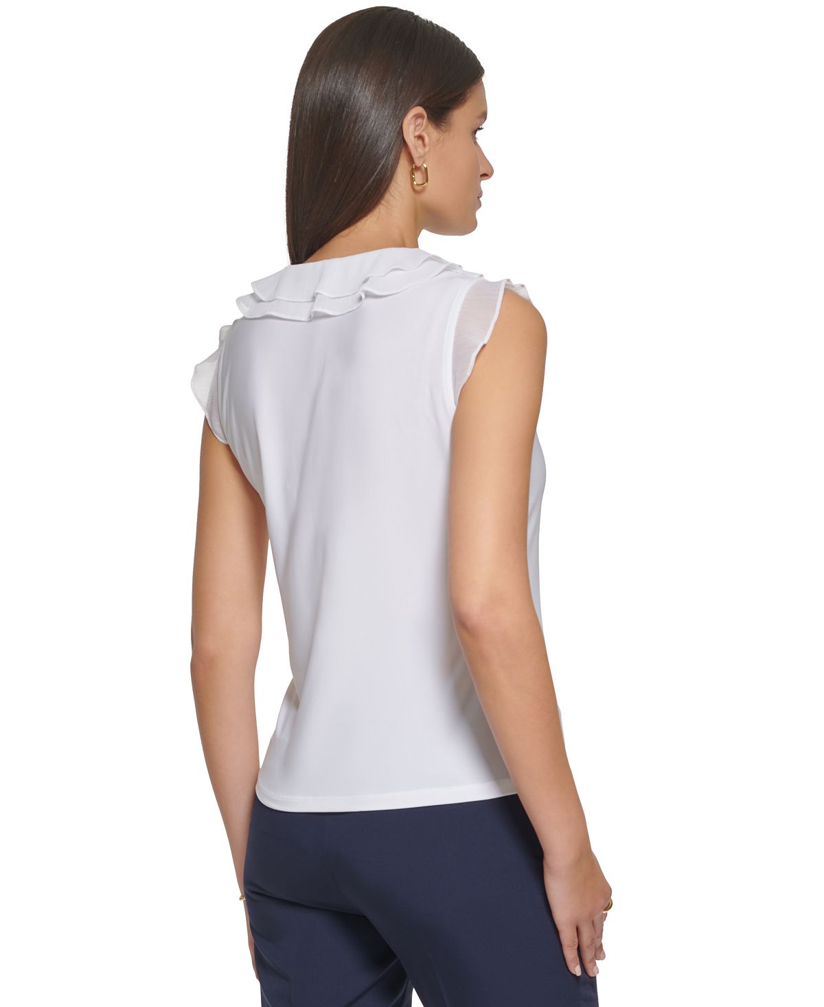 Tommy Hilfiger Blusa Feminina com Babados e Técnica Mista, Branca, Tamanho Médio