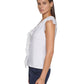 Tommy Hilfiger Blusa Feminina com Babados e Técnica Mista, Branca, Tamanho Médio