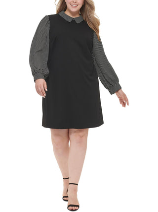 Vestido feminino Tommy Hilfiger com manga bufante e gola, preto, tamanho 16W