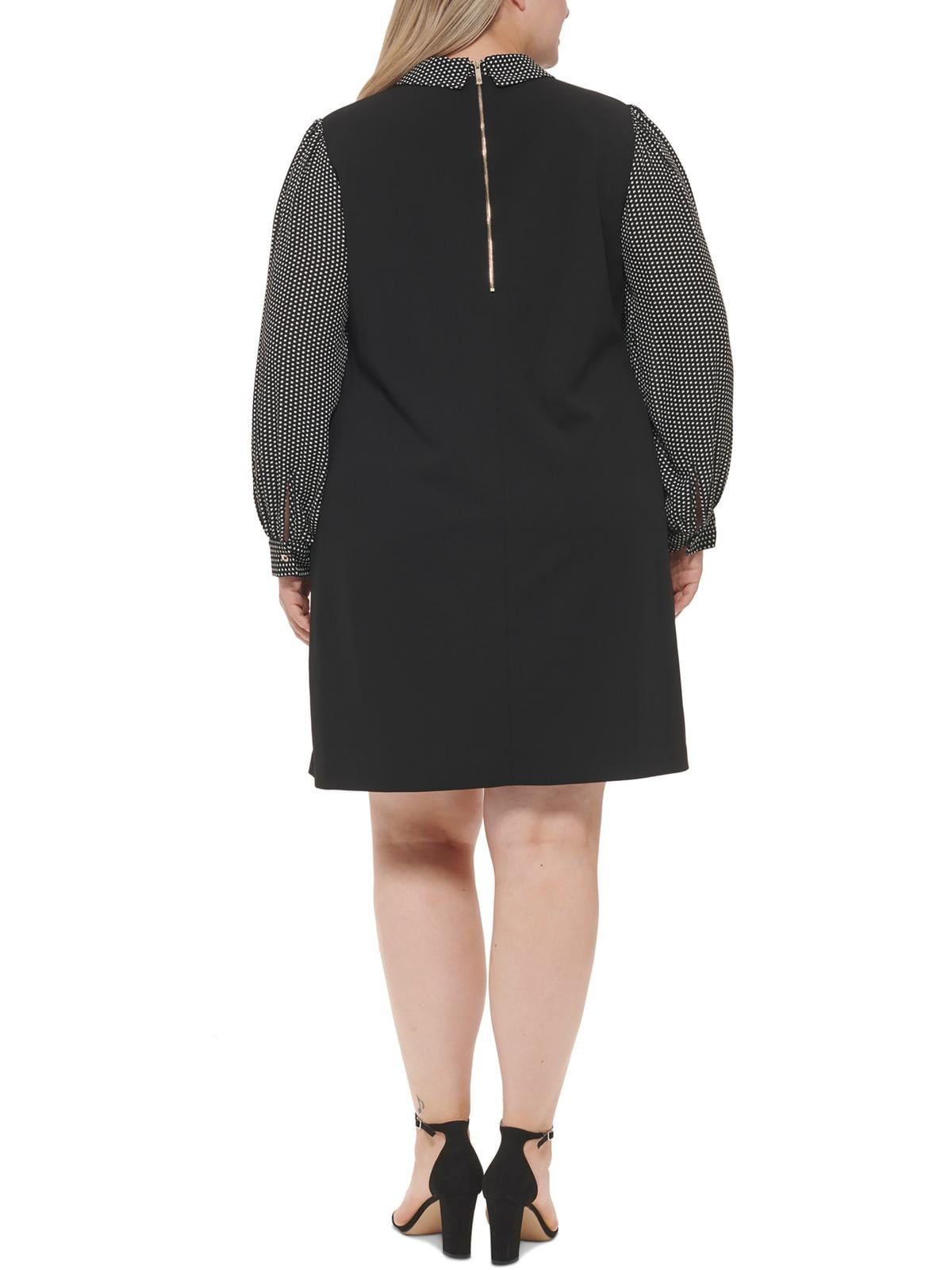 Vestido feminino Tommy Hilfiger com manga bufante e gola, preto, tamanho 16W