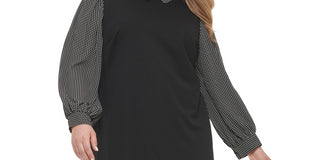 Vestido feminino Tommy Hilfiger com manga bufante e gola, preto, tamanho 16W