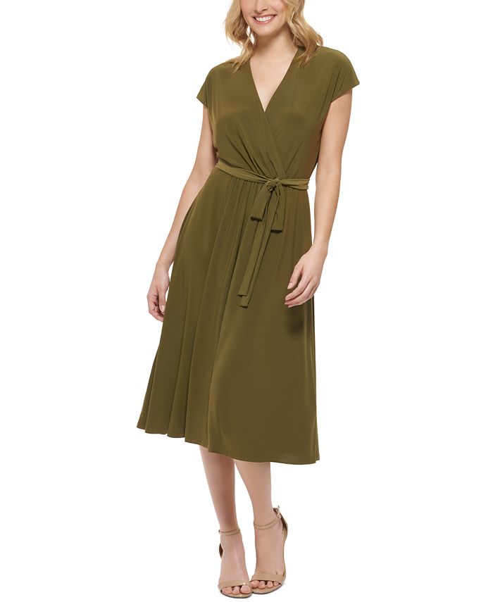 Vestido midi de malha sintética Tommy Hilfiger feminino, verde, tamanho 6
