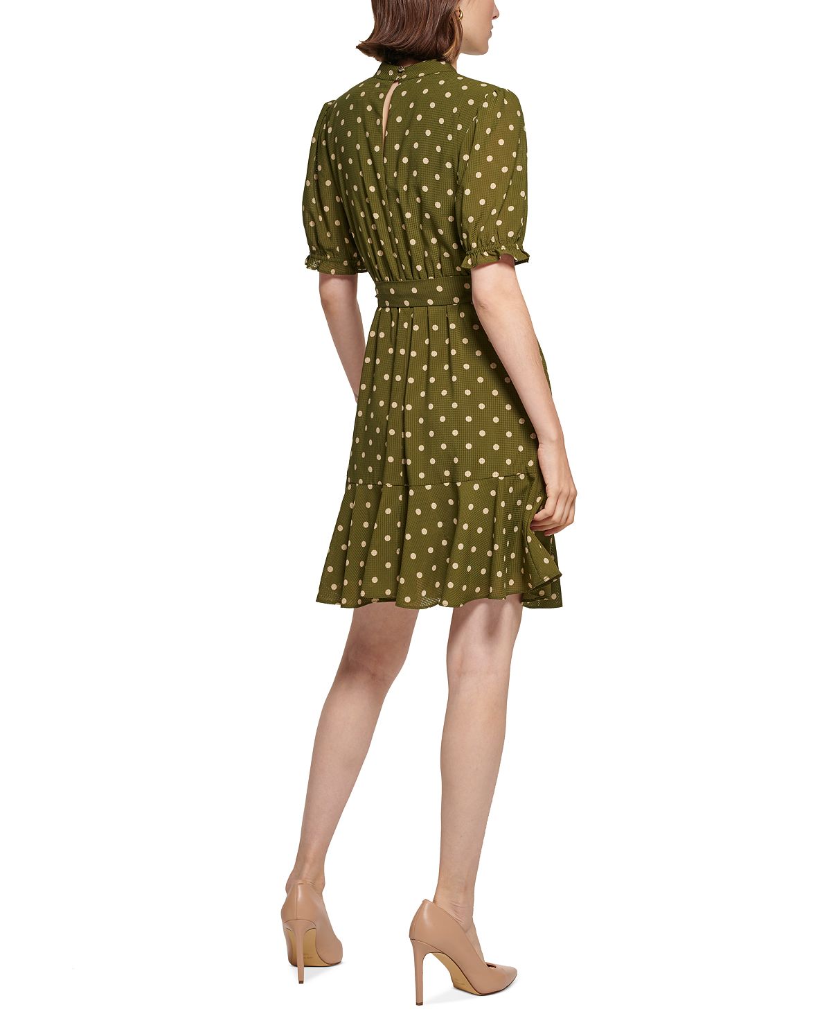 Vestido Tommy Hilfiger Feminino com Bolinhas e Gola Redonda Verde Tamanho 14