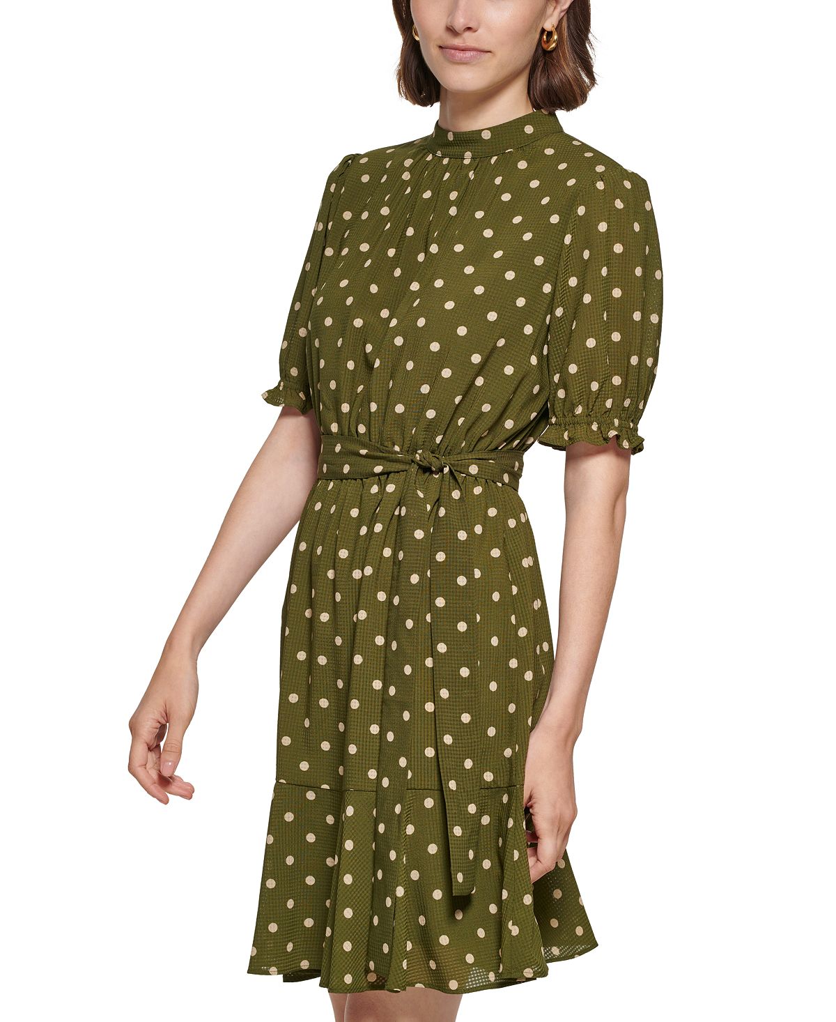 Vestido Tommy Hilfiger Feminino com Bolinhas e Gola Redonda Verde Tamanho 14