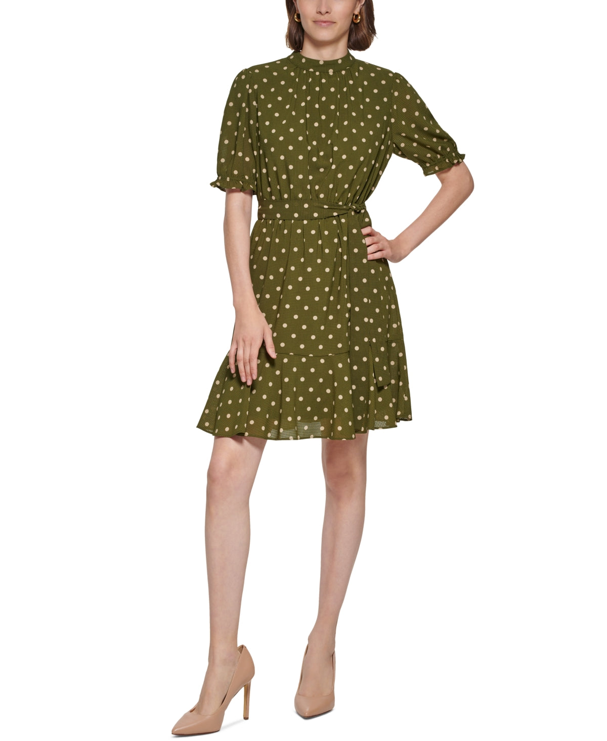 Vestido Tommy Hilfiger Feminino com Bolinhas e Gola Redonda Verde Tamanho 14