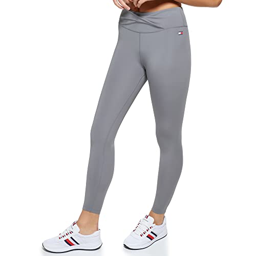 Calça legging feminina Tommy Hilfiger cintura alta com torção frontal 7/8 cinza tamanho médio