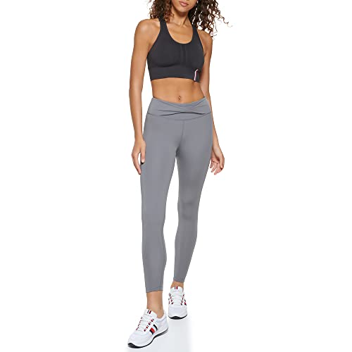 Calça legging feminina Tommy Hilfiger cintura alta com torção frontal 7/8 cinza tamanho médio