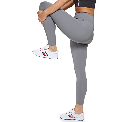 Calça legging feminina Tommy Hilfiger cintura alta com torção frontal 7/8 cinza tamanho médio