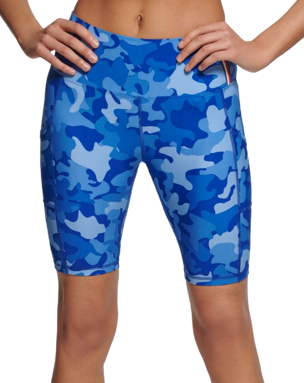 Tommy Hilfiger Shorts de Ciclismo Camuflado Feminino Azul Tamanho Grande