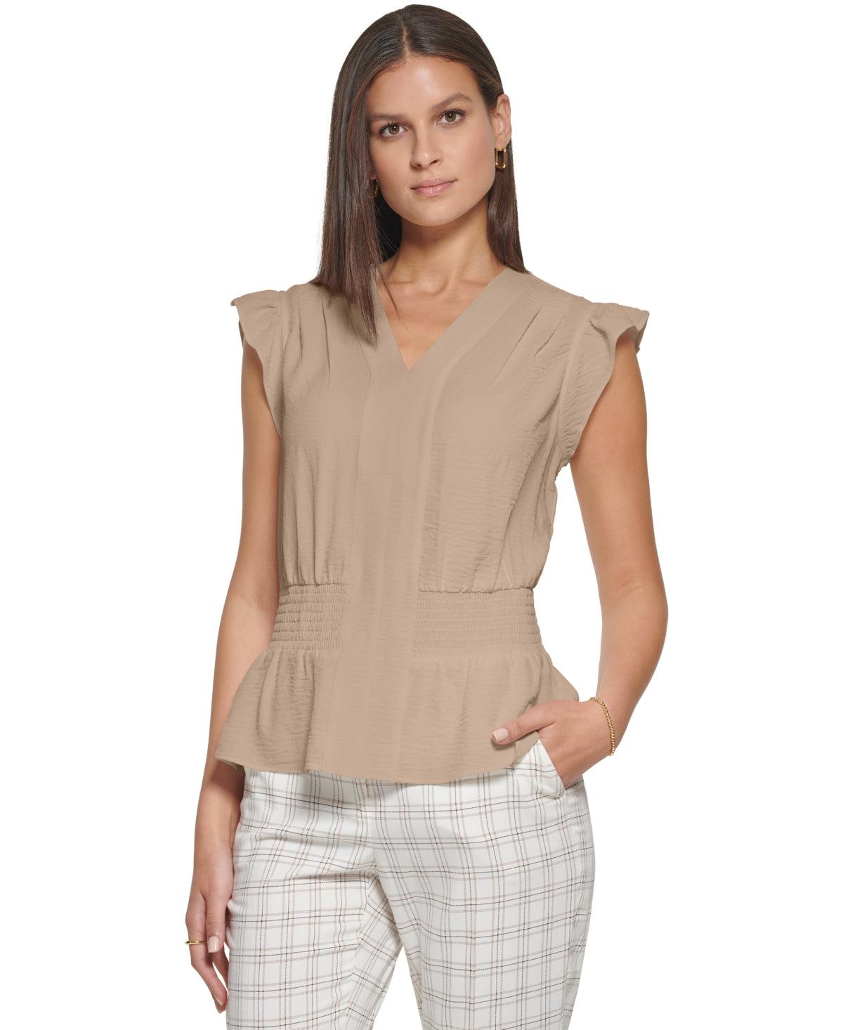 Blusa Tommy Hilfiger Feminina Amassada e Babados Marrom Tamanho X-G