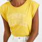 Camiseta Tommy Hilfiger Feminina Sem Mangas com Logo e Manga Curta, Amarela, Tamanho X-G