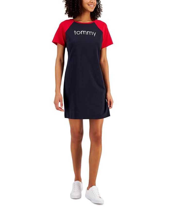Vestido Tommy Hilfiger Feminino com Logo Metálico Colorblocked Azul Tamanho Grande