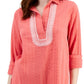 Blusa túnica texturizada bordada feminina Tommy Hilfiger, laranja, tamanho grande