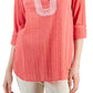 Blusa túnica texturizada bordada feminina Tommy Hilfiger, laranja, tamanho grande