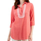 Blusa túnica texturizada bordada feminina Tommy Hilfiger, laranja, tamanho grande