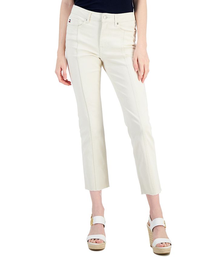 Calça jeans feminina Tommy Hilfiger Tribeca Raw Hem com costura frontal, branca, tamanho 14