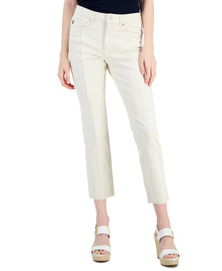 Calça jeans feminina Tommy Hilfiger Tribeca Raw Hem com costura frontal, branca, tamanho 14