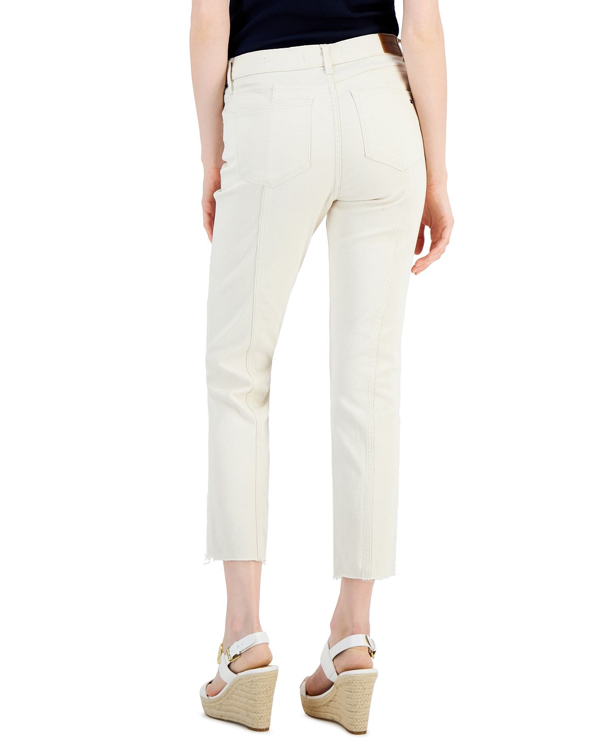 Calça jeans feminina Tommy Hilfiger Tribeca Raw Hem com costura frontal, branca, tamanho 14
