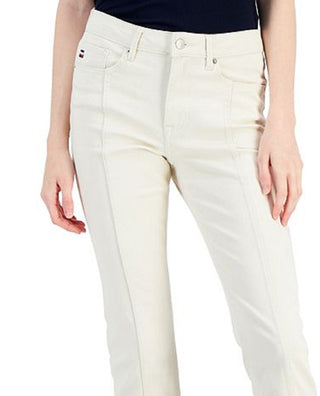 Calça jeans feminina Tommy Hilfiger Tribeca Raw Hem com costura frontal, branca, tamanho 14
