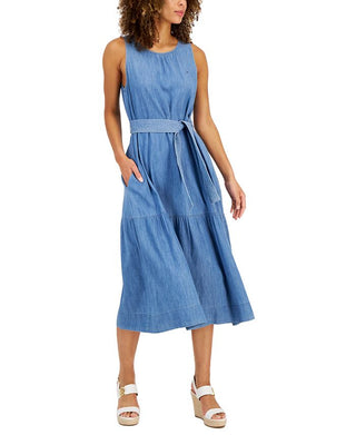 Tommy Hilfiger Women's Sleeveless Tiered Dress Blue Size Small
