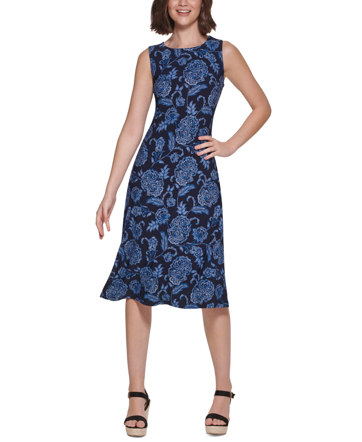 Vestido midi floral Zeghora feminino Tommy Hilfiger, azul, tamanho 14