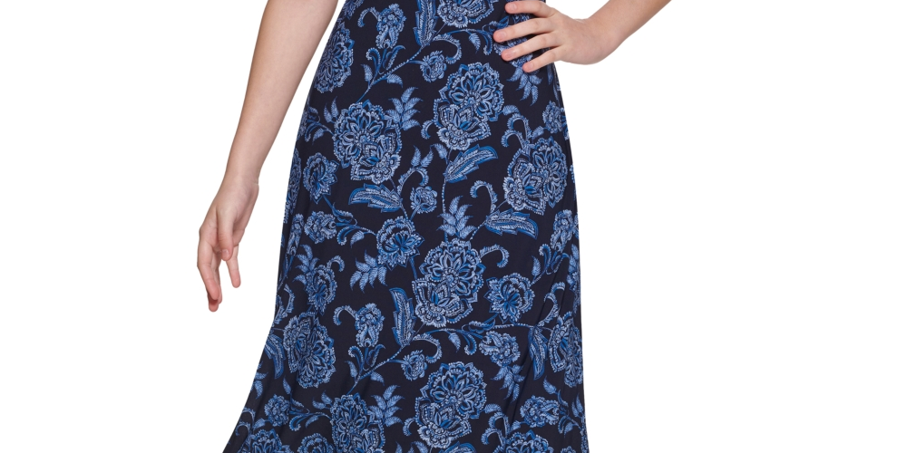 Vestido midi floral Zeghora feminino Tommy Hilfiger, azul, tamanho 14